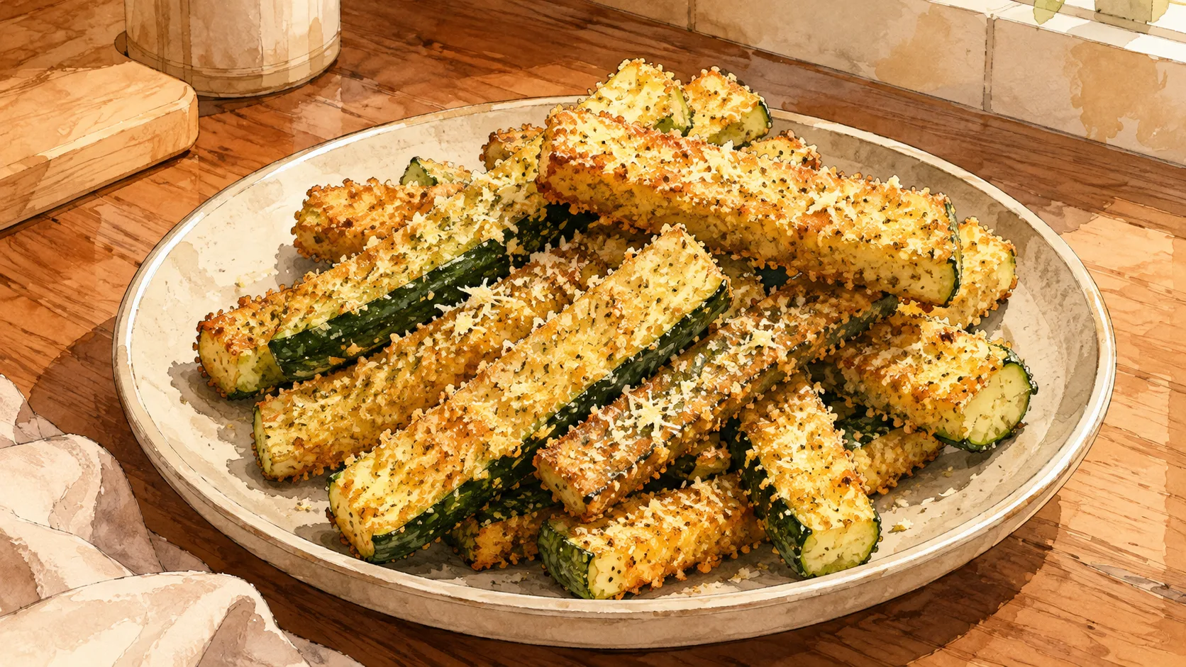 Recette de Courgettes panées au parmesan à l’air fryer