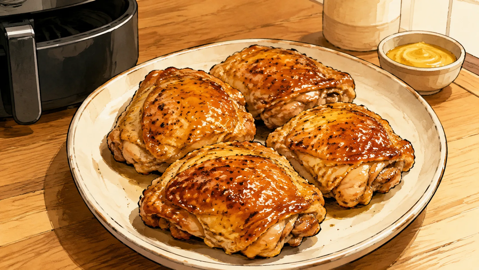 Recette de Cuisses de poulet miel-moutarde à l’air fryer