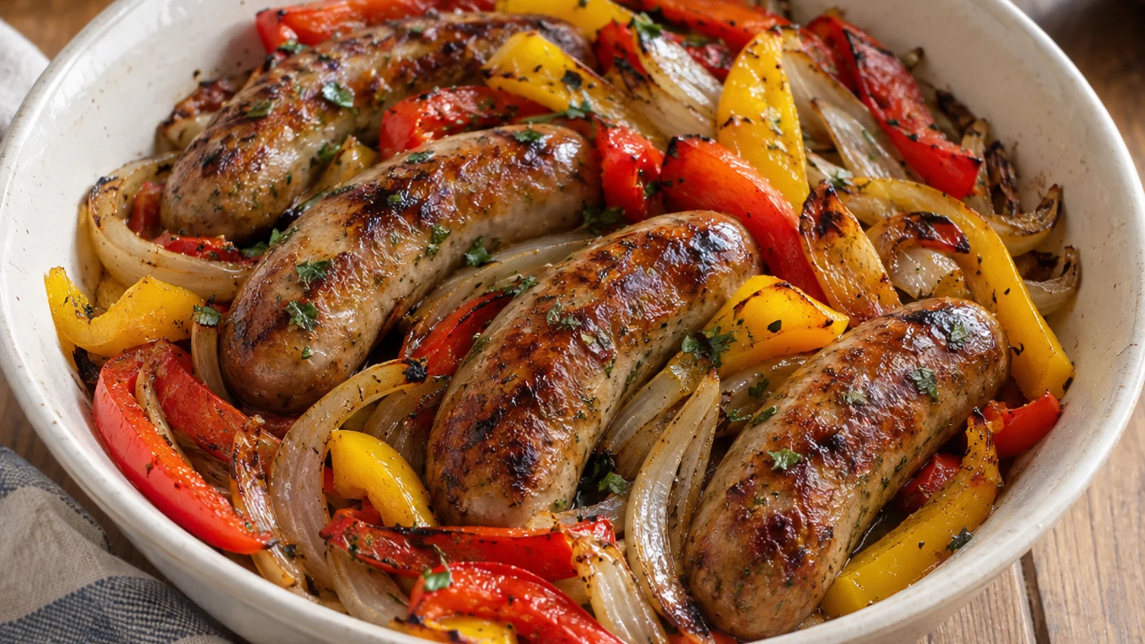 Recette de Saucisses, poivrons et oignons à l’air fryer
