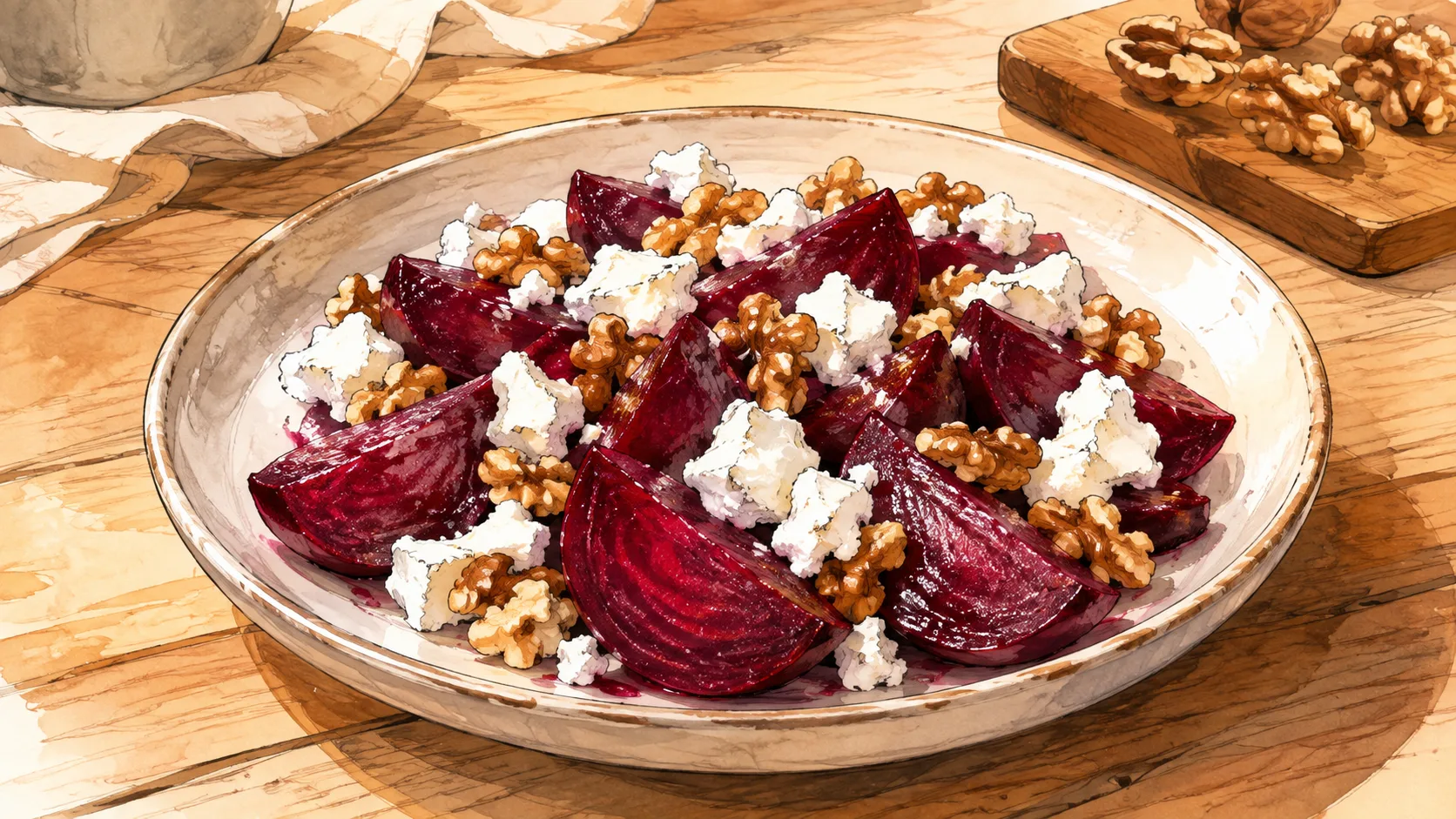 Recette de Betteraves sous vide, chèvre et noix