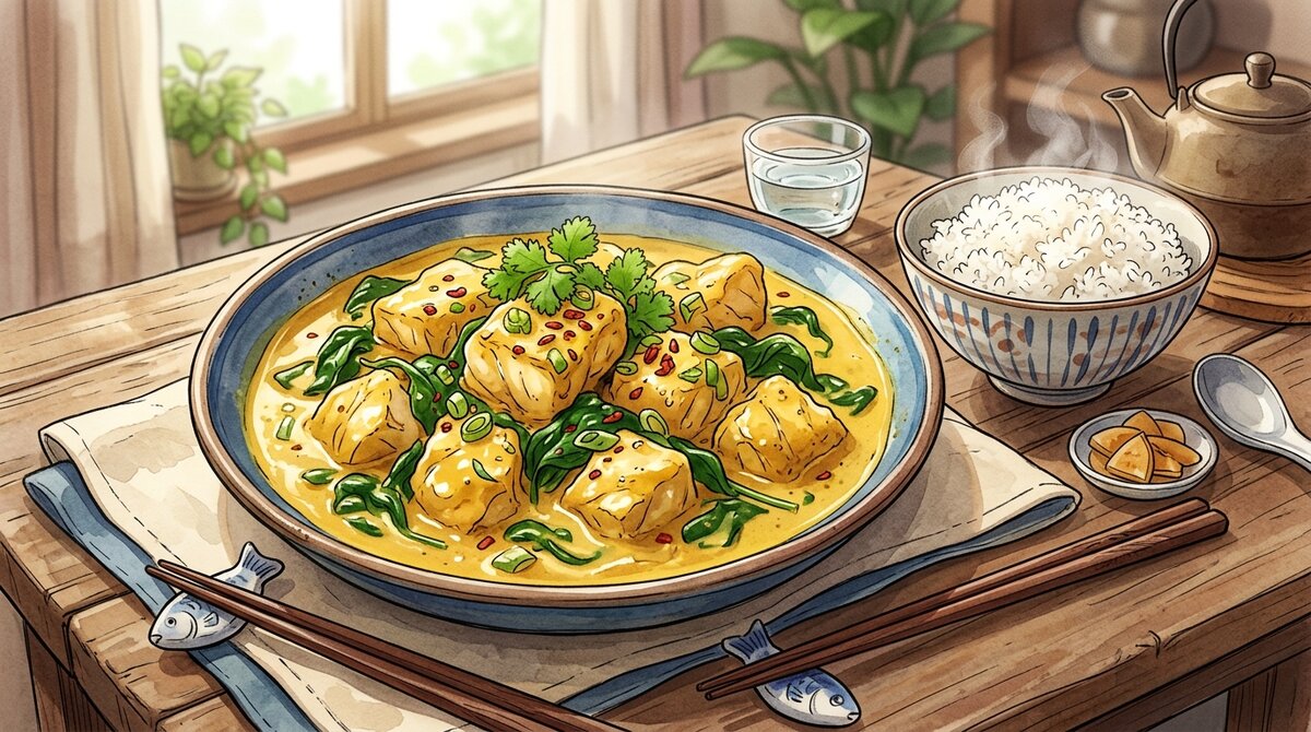 Recette de Colin d'Alaska surgelé au curry et lait de coco