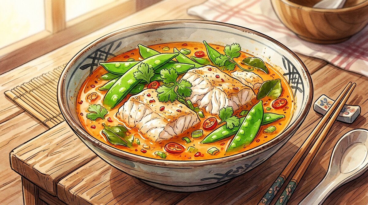 Recette de Curry thaï de colin d'Alaska et pois gourmands