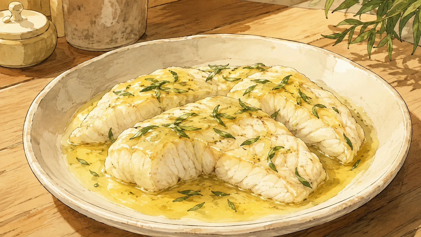 Recette de Colin d’Alaska, beurre citronné et estragon sous vide