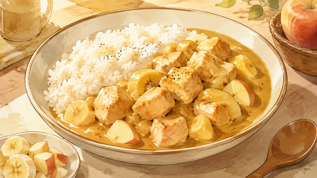 Recette de Curry de poulet aux fruits et riz