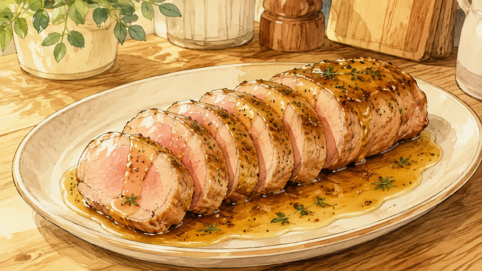 Recette de Filet mignon de porc au miel, moutarde et thym