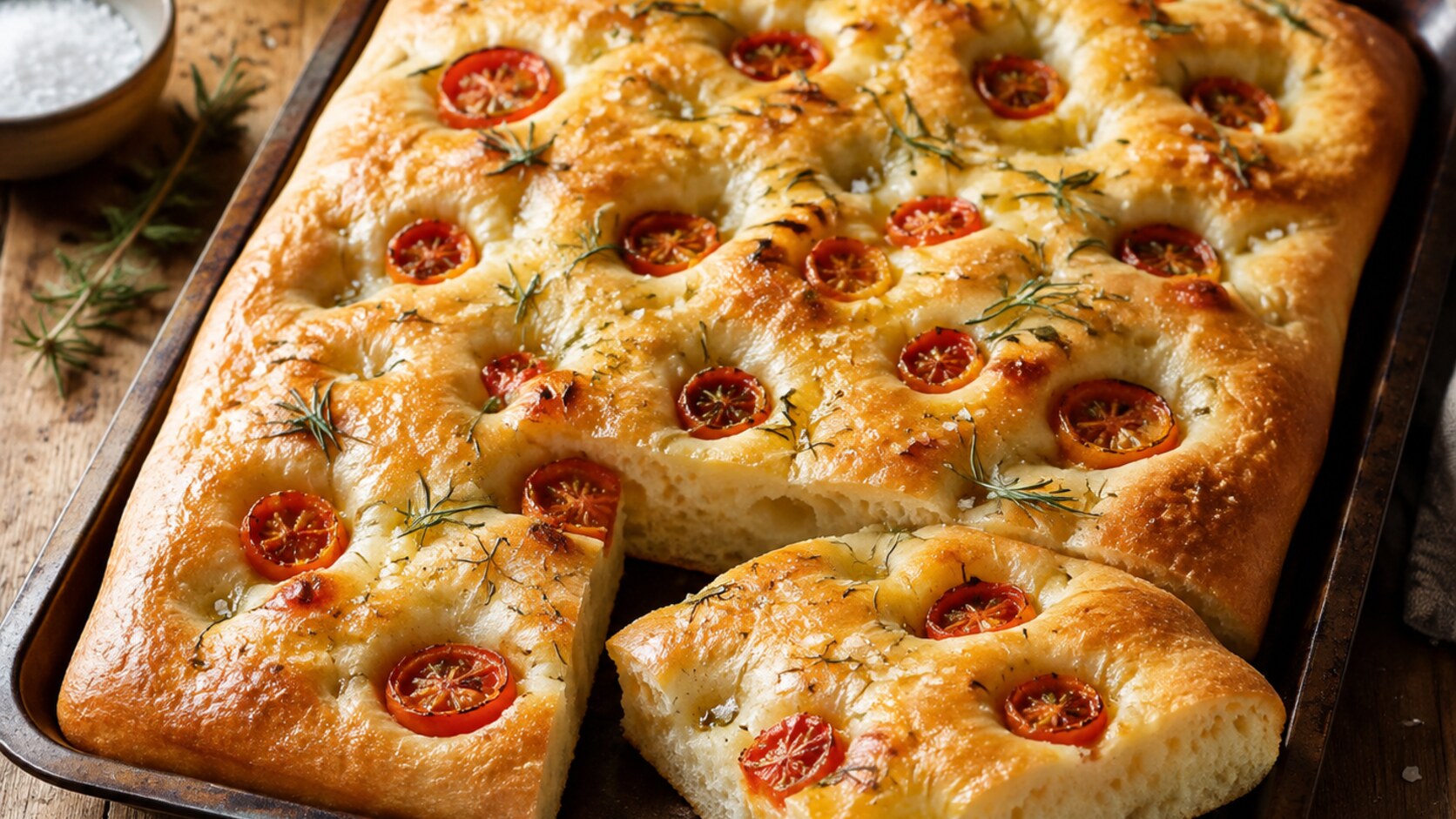 Recette de Focaccia aux tomates cerises et au romarin