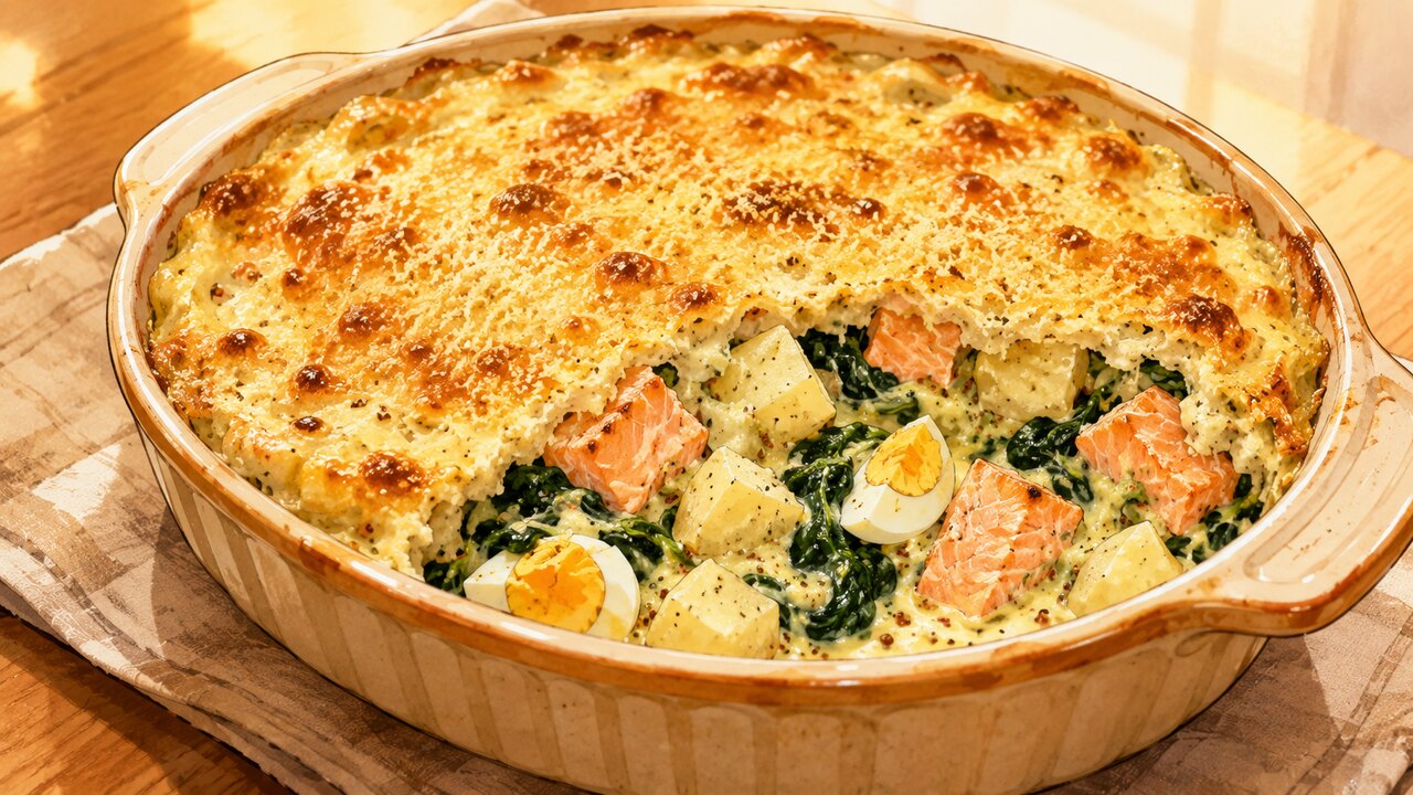 Recette de Gratin de pommes de terre, saumon et épinards