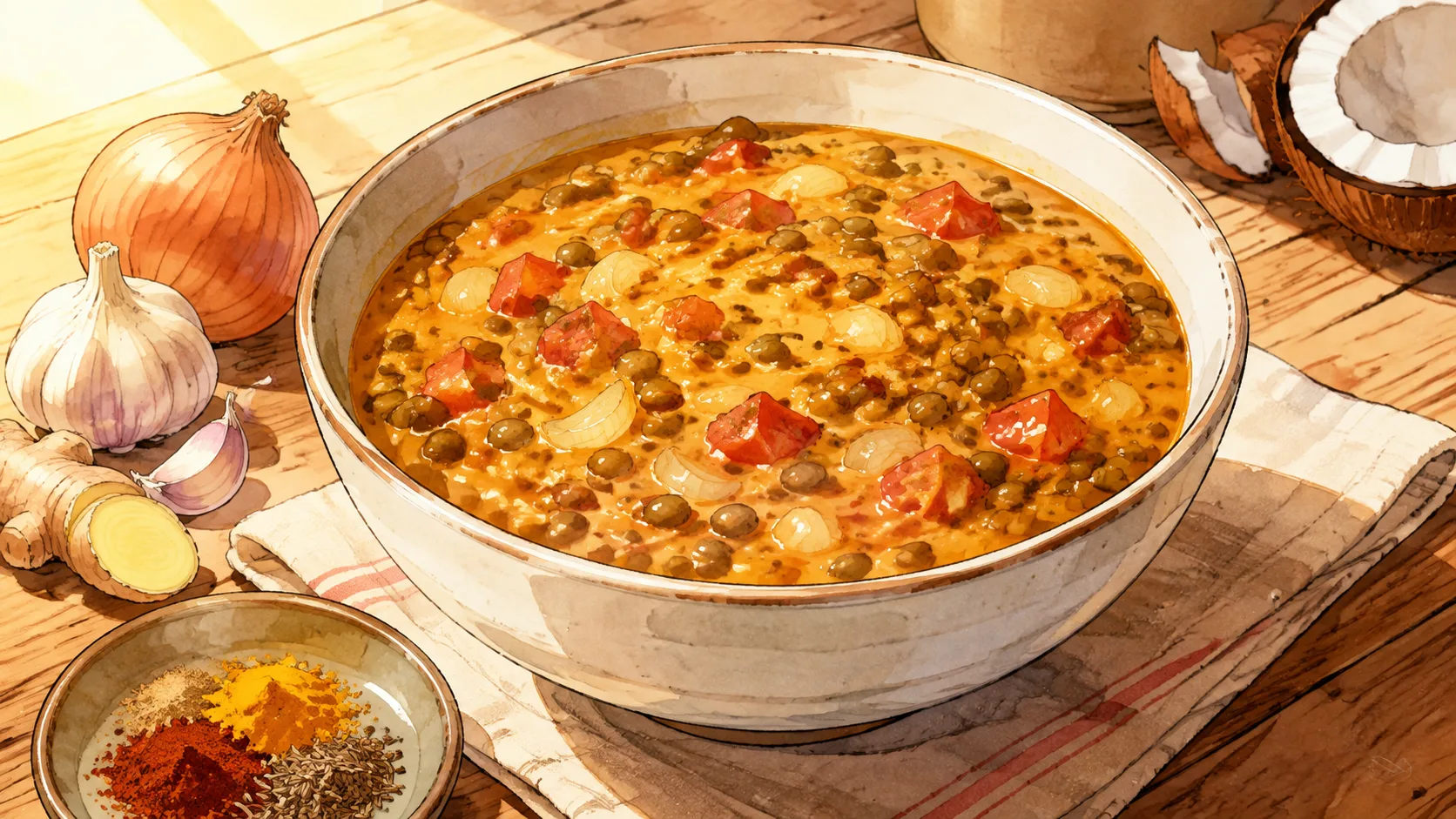 Recette de One pot de curry de lentilles corail au lait de coco