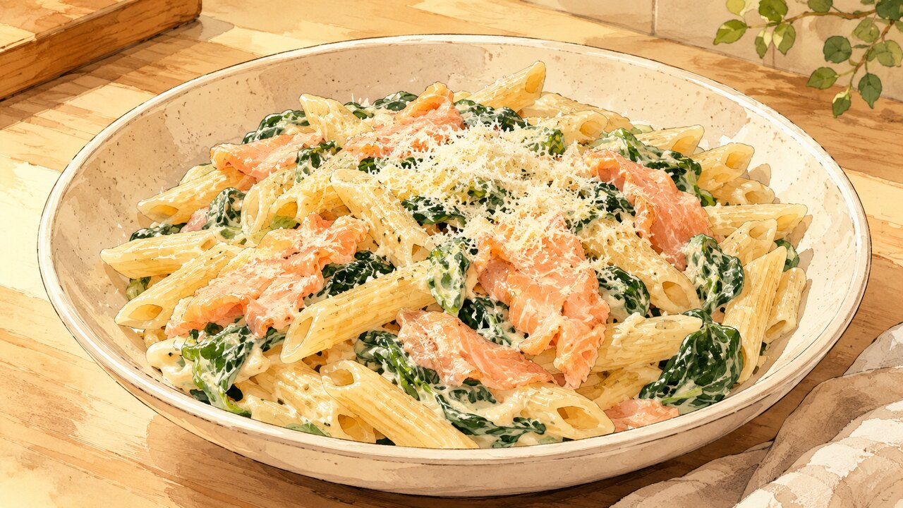 Recette de One pot pasta épinards et saumon fumé