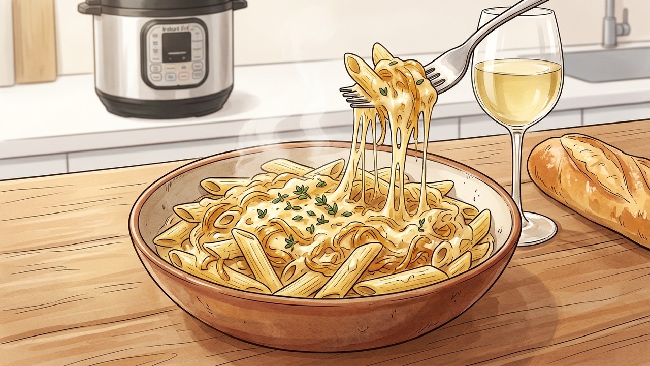 Recette de One-Pot Pasta crémeux façon soupe à l'oignon & comté