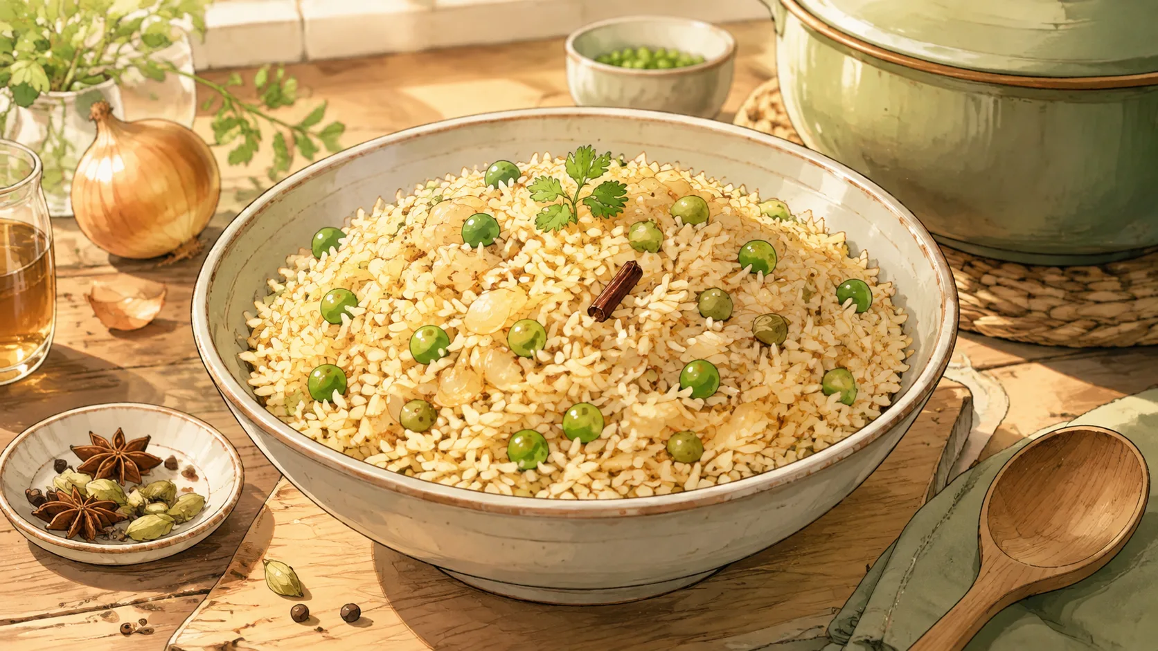 Recette de One pot de riz pilaf aux petits pois