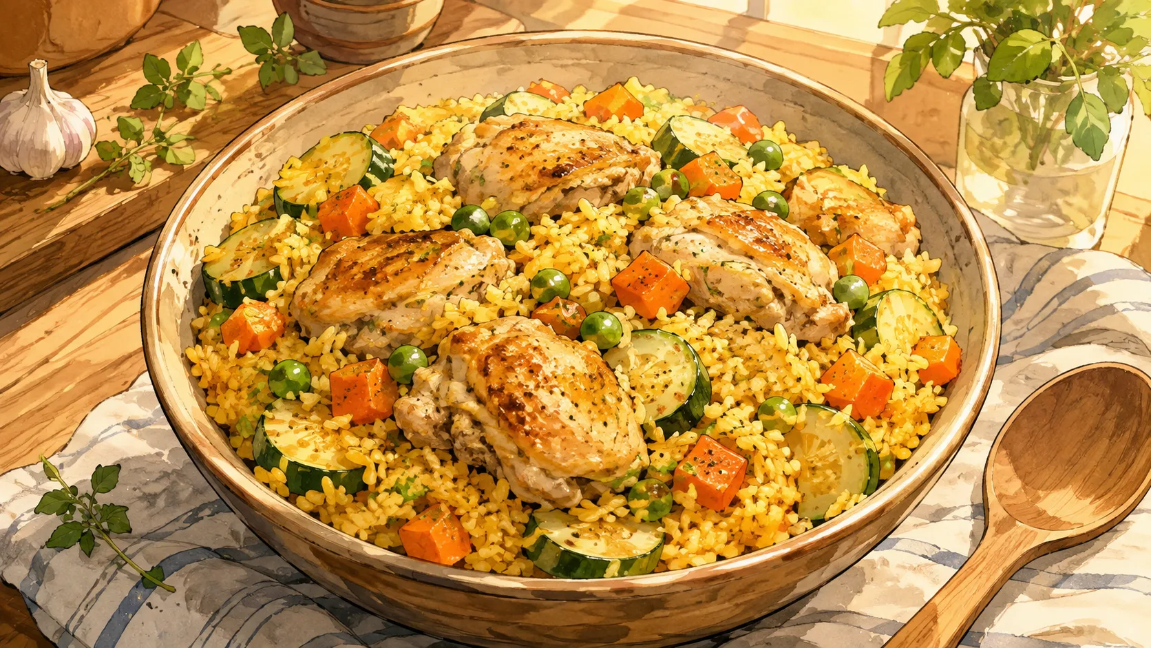 Recette de One pot de poulet, riz et légumes