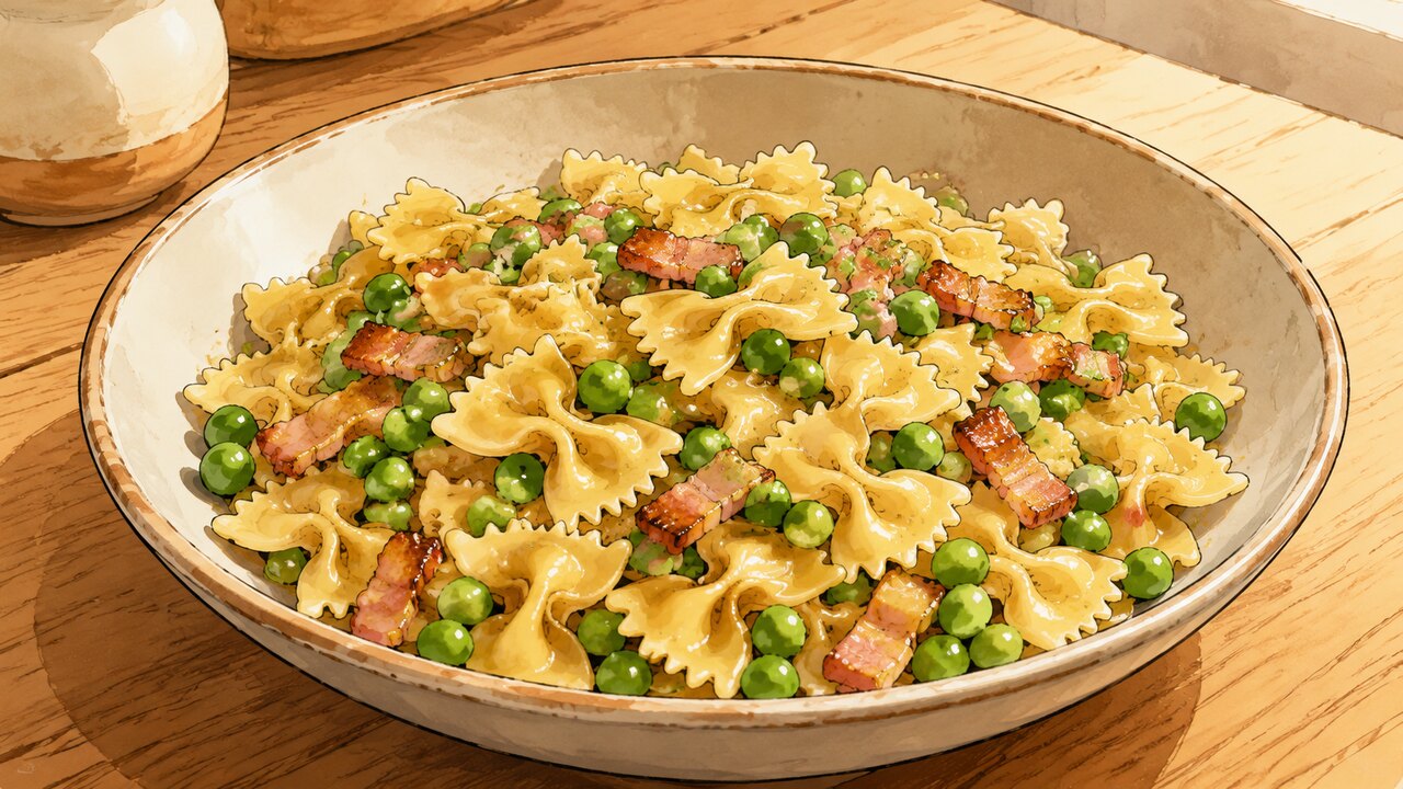 Recette de Pâtes aux petits pois et lardons