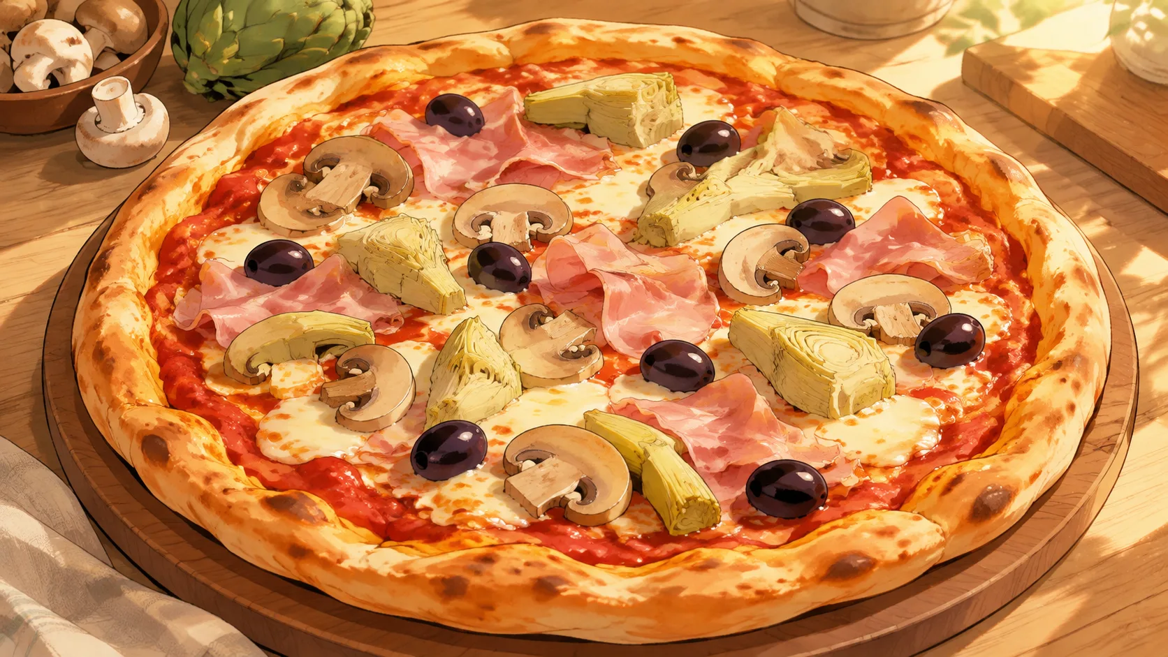 Recette de Pizza capricciosa aux champignons et artichauts