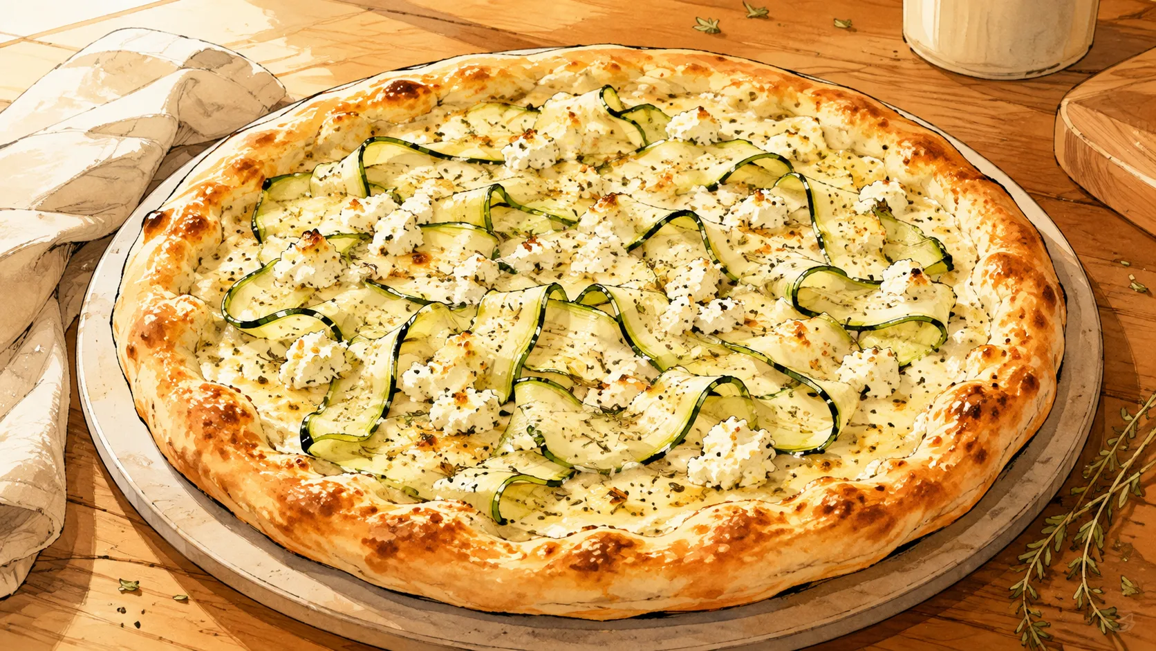 Recette de Pizza blanche courgette et chèvre