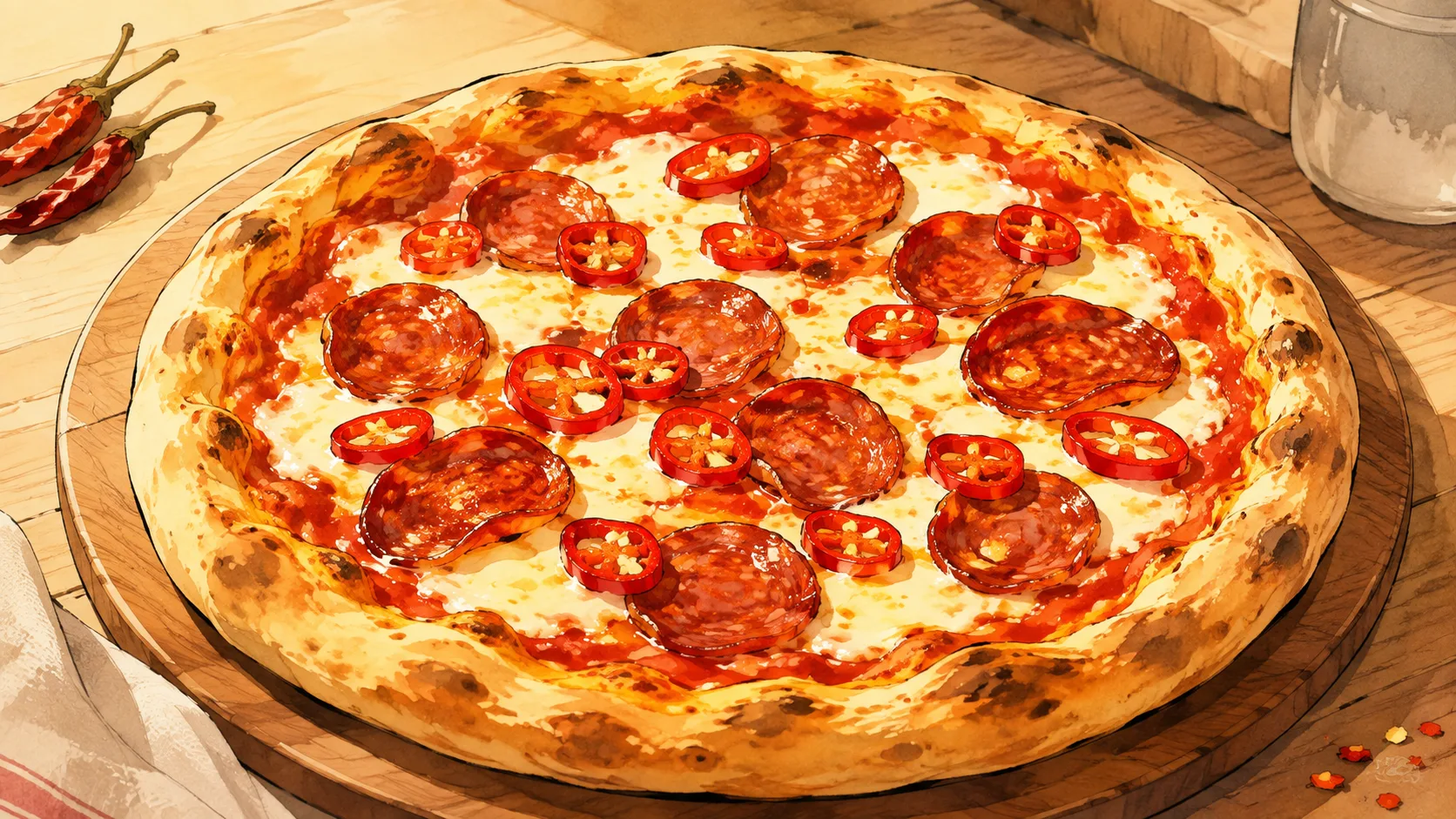 Recette de Pizza diavola au chorizo et au piment