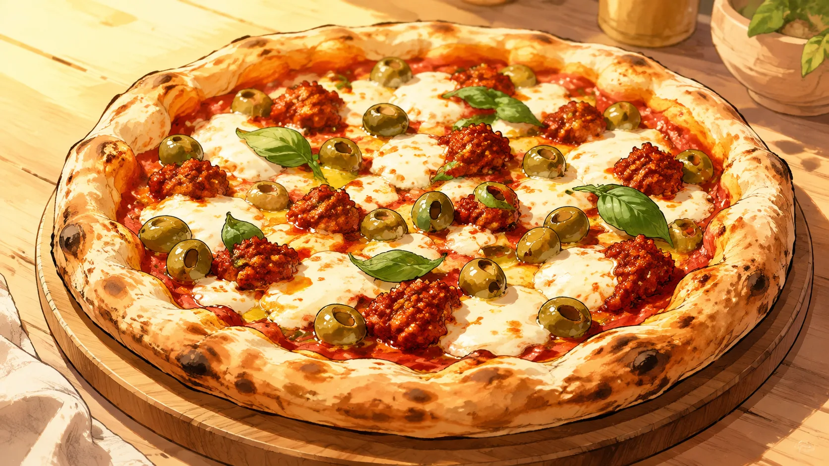 Recette de Pizza à la nduja, olives et mozzarella