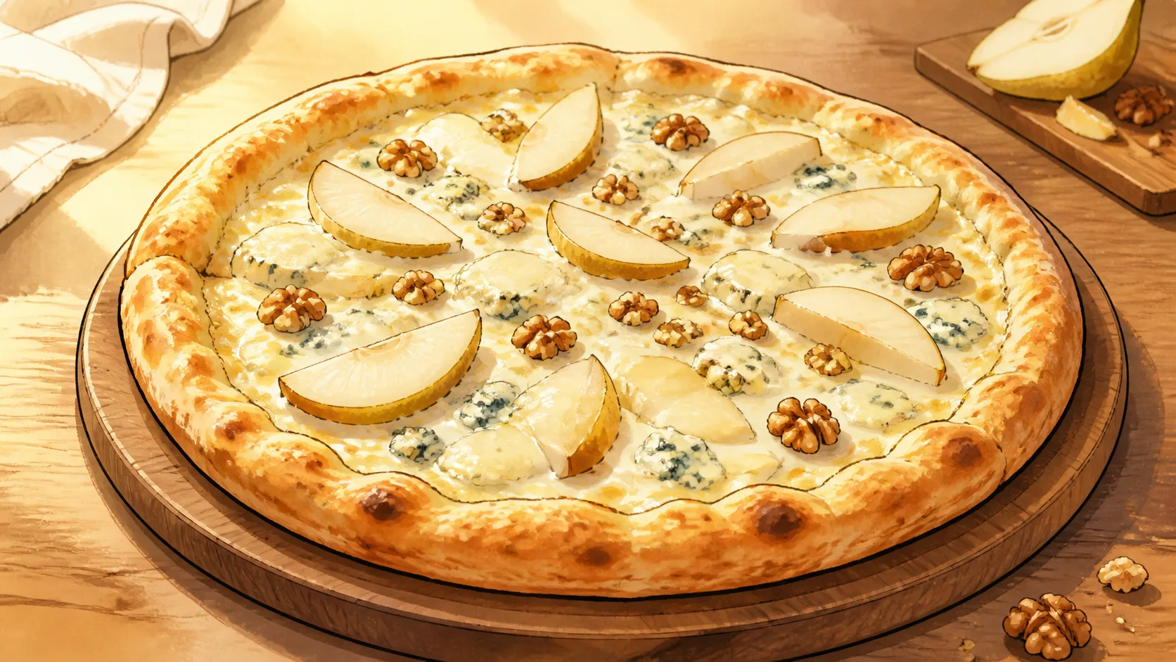 Recette de Pizza poire, gorgonzola et noix