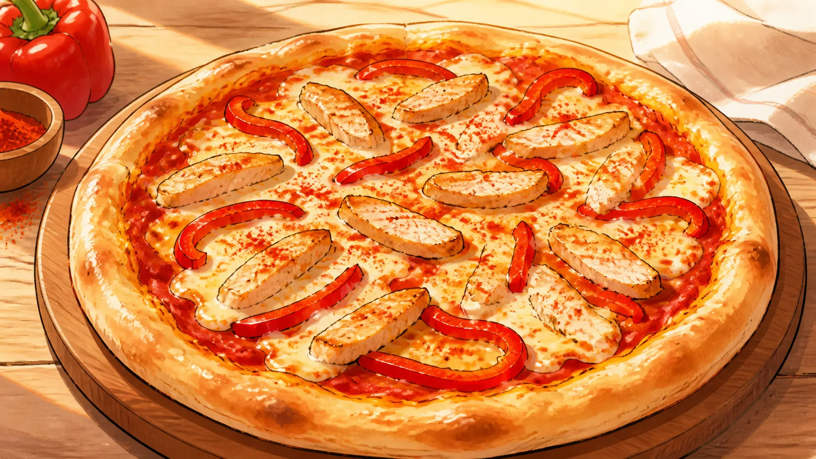 Recette de Pizza au poulet, poivron et paprika