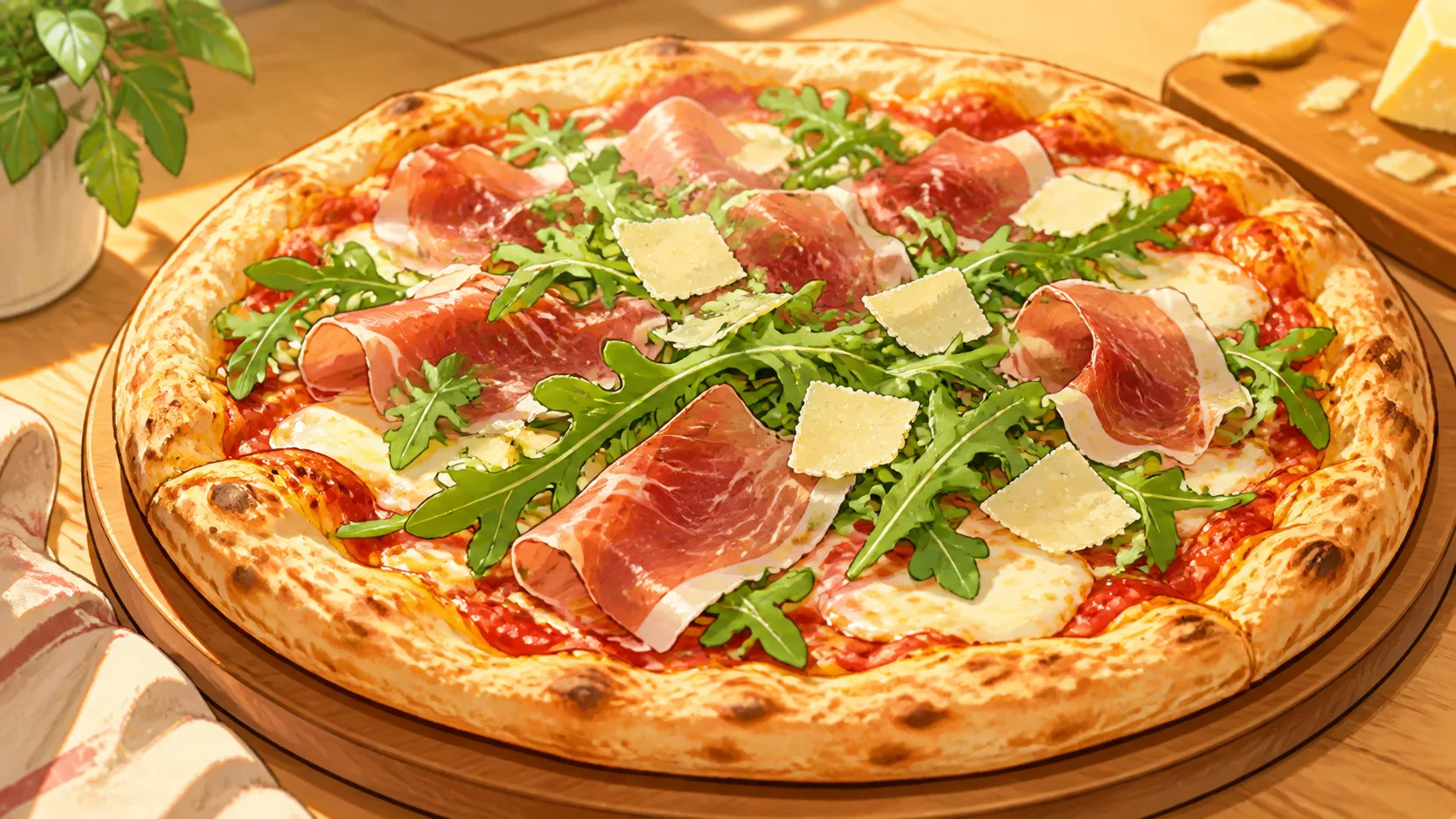 Recette de Pizza jambon cru, roquette et parmesan