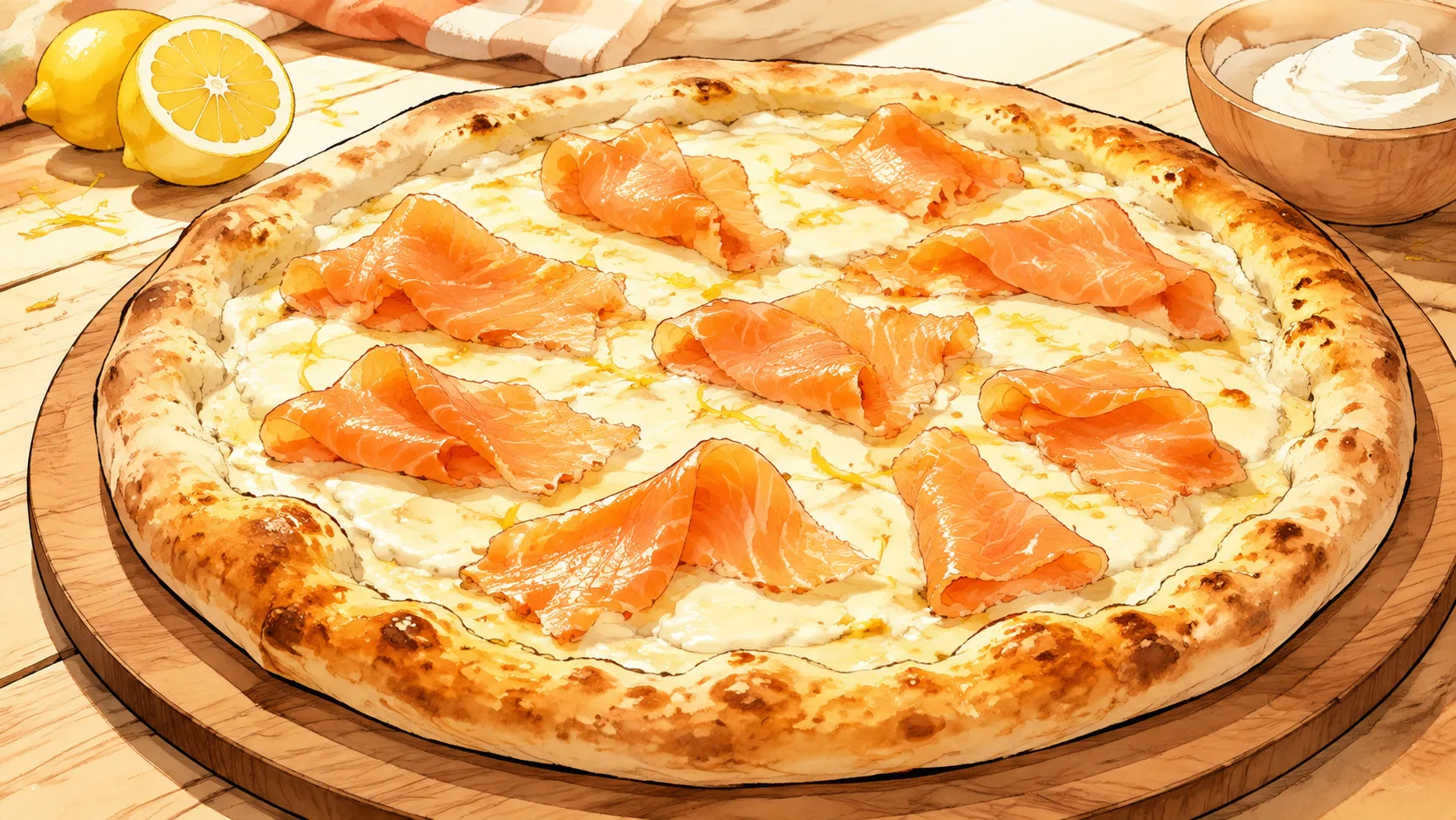 Recette de Pizza blanche au saumon fumé et crème