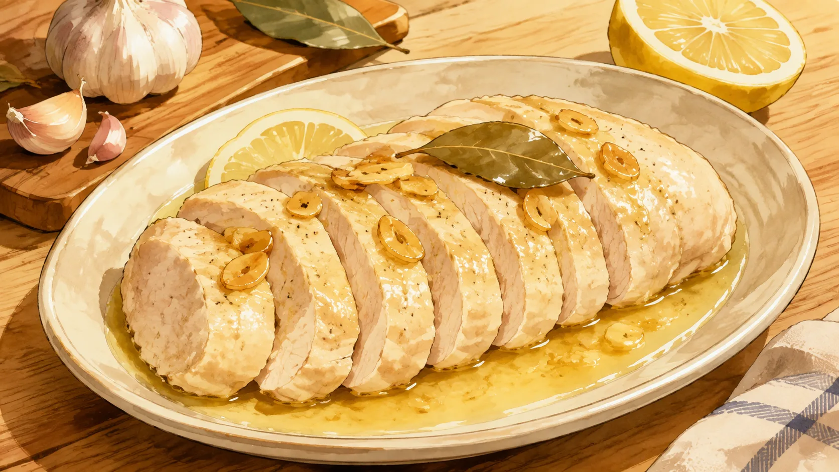 Recette de Blancs de poulet à l’ail, citron et laurier sous vide