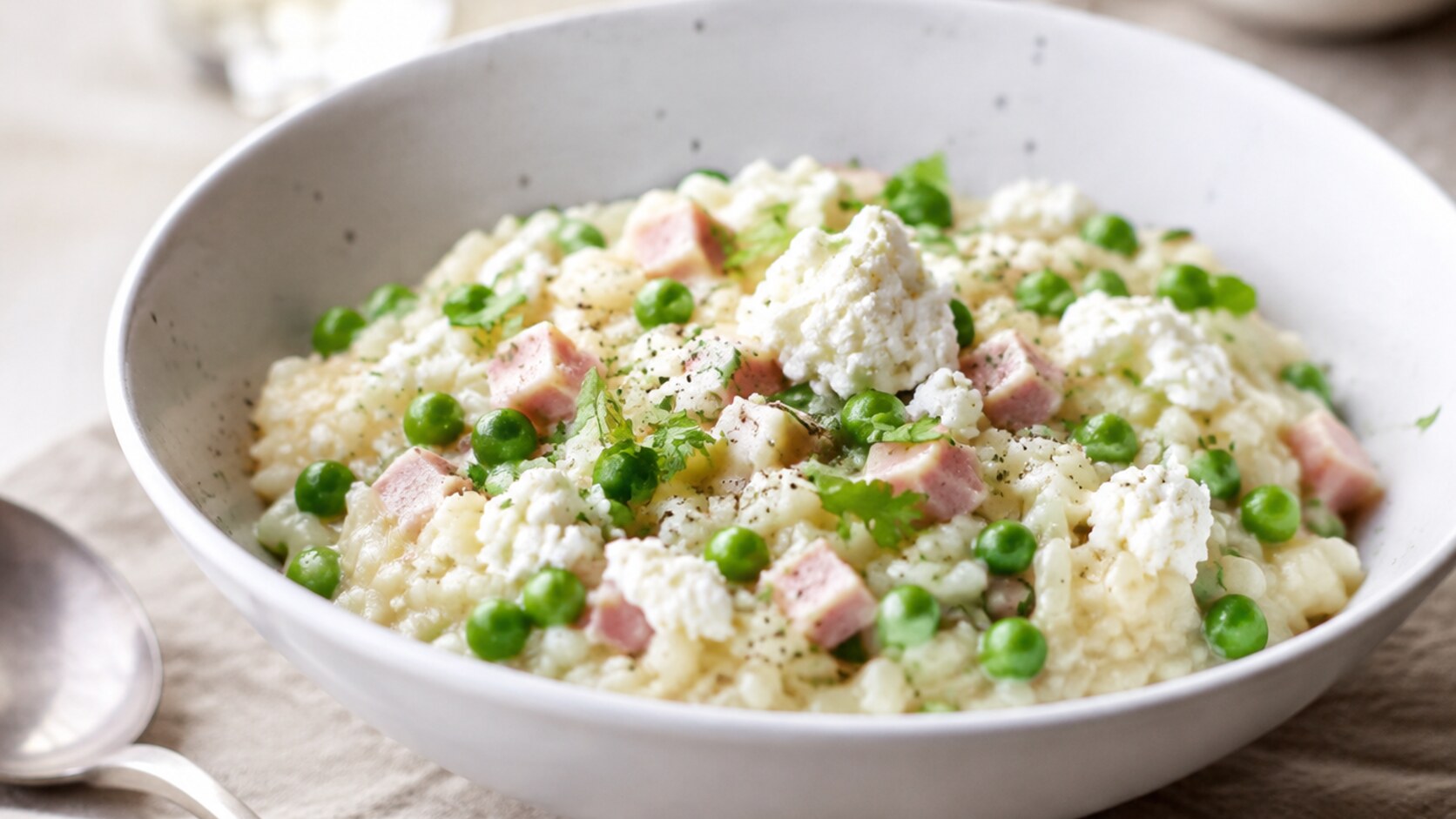 Recette de Risotto aux petits pois et au jambon