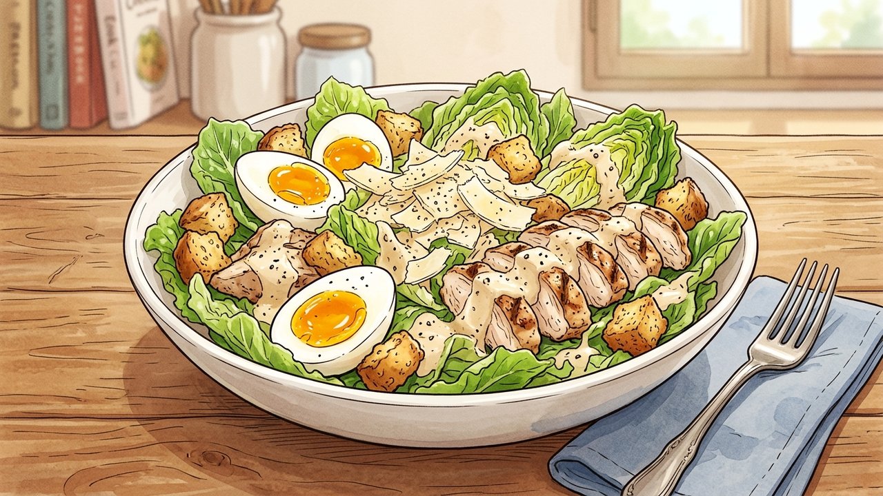 Recette de Salade César au poulet émincé & parmesan