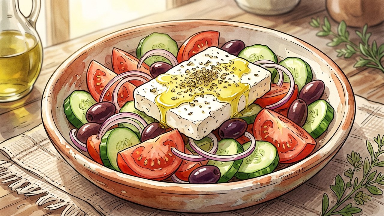 Recette de Salade grecque traditionnelle à la feta & origan