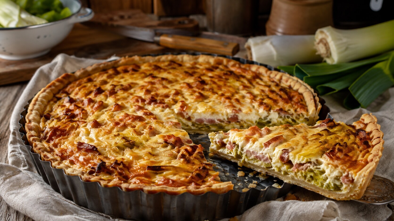 Recette de Tarte aux poireaux et lardons