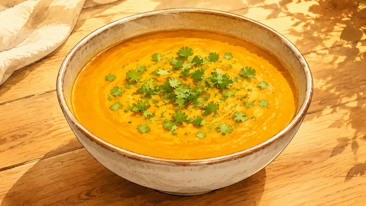 Recette de Velouté de butternut aux lentilles corail et au curry